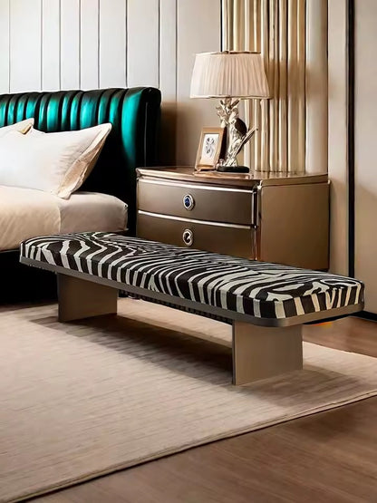 Black and White Upholstered Light- Luxury Vanity Bench with Iron Frame