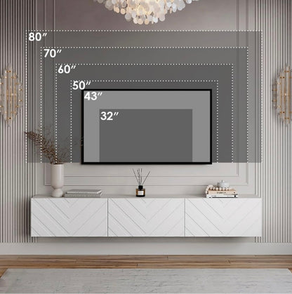 71” Beige Floating TV Console with Push-to-Open Media Cabinet