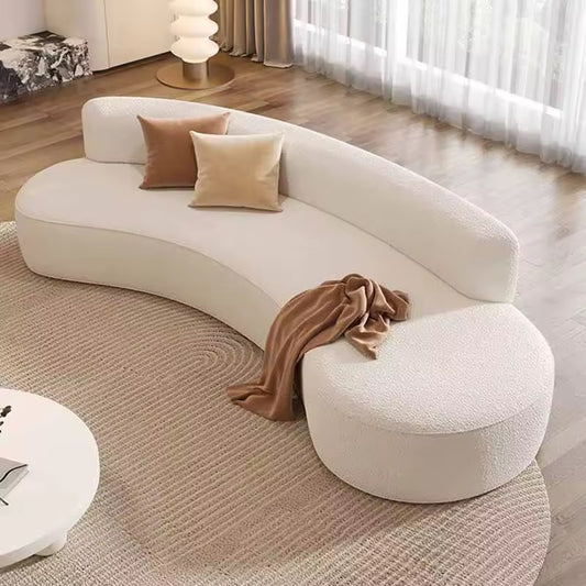 Minimalist Curved Lambswool Upholstery Sofa in White