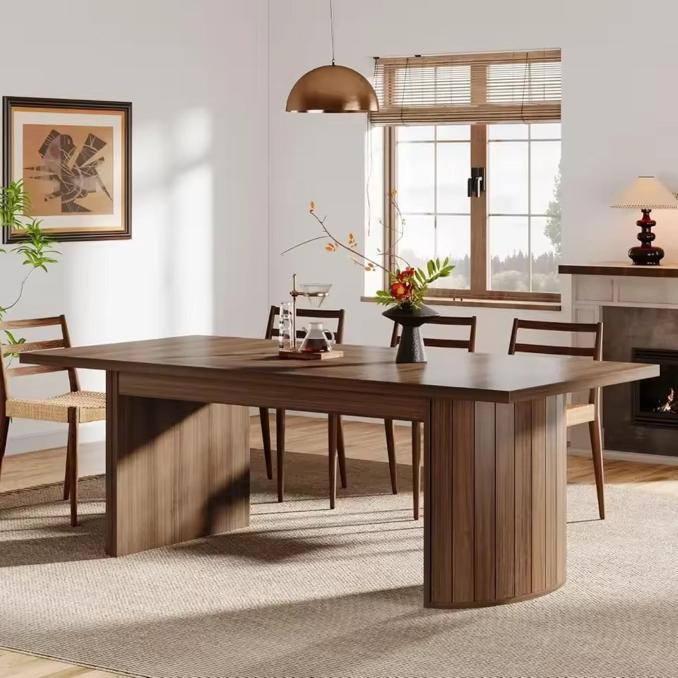 Walnut Wood Dining Table for 6–8, Minimalist Rustic Kitchen Table