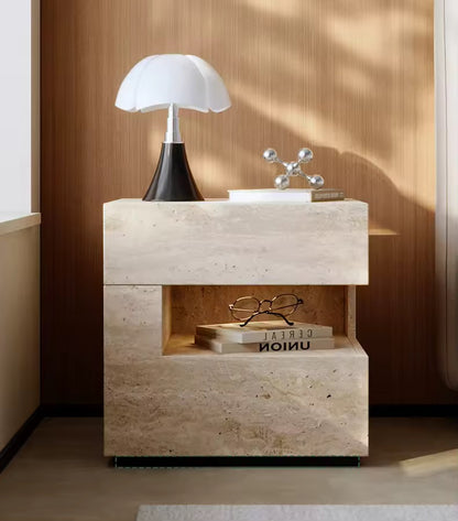 Minimalist Stone-Finish Bedside Table with Built-In Ambient Light