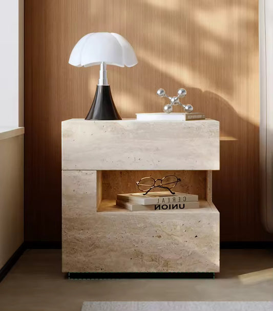 Minimalist Stone-Finish Bedside Table with Built-In Ambient Light