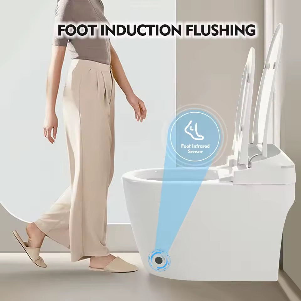 Heated Seat Smart Toilet, Tankless Design with Automatic & Foot-Sensor Flush, Night Light