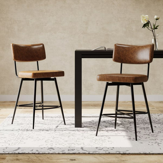 Set of 2 Retro Swivel 26" Bar Stools with Footrest