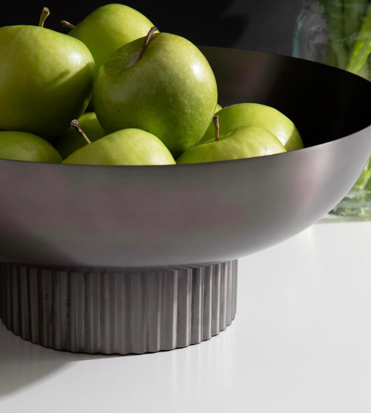 Ribbed Gunmetal Decorative Metal Bowl – 12”