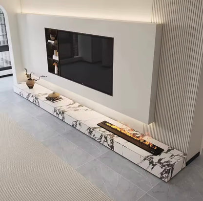 White Rock Slab TV Stand with Drawers and 3D Fireplace