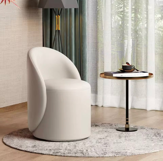 Modern Upholstered Barrel Dining Chair, 360 Degree White Swivel Chair