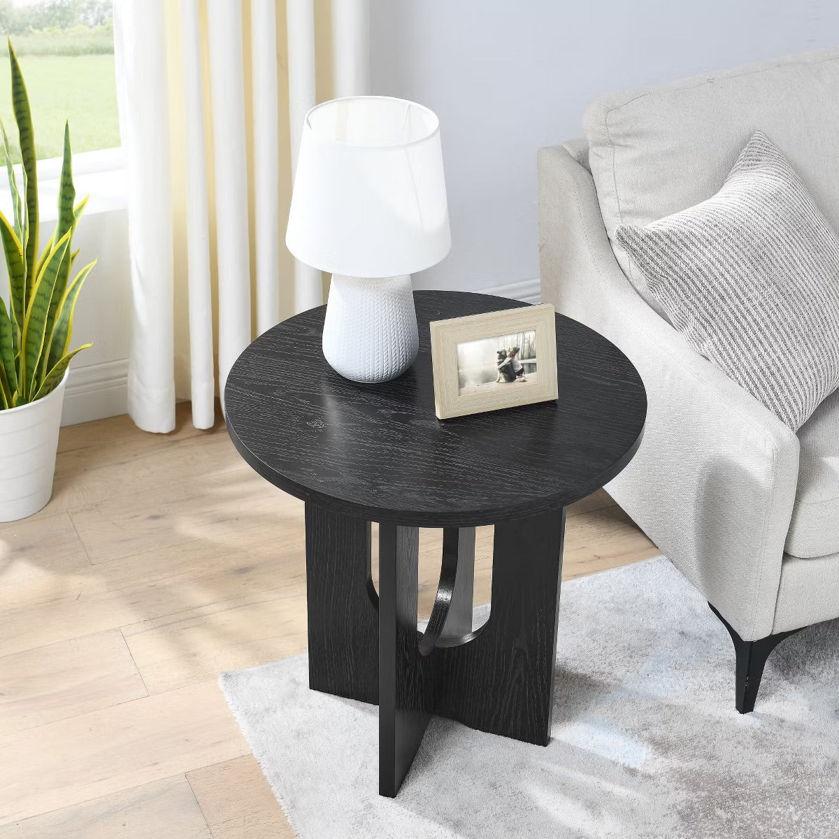 Modern End Table, Black Solid Wood End Table, MDF Wood
