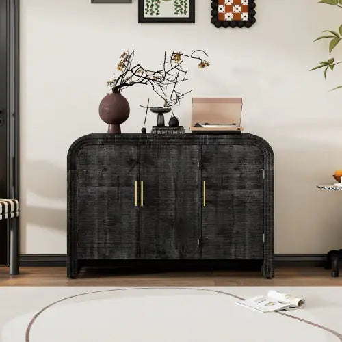 Vintage Black Curved Sideboard With Gold Handles
