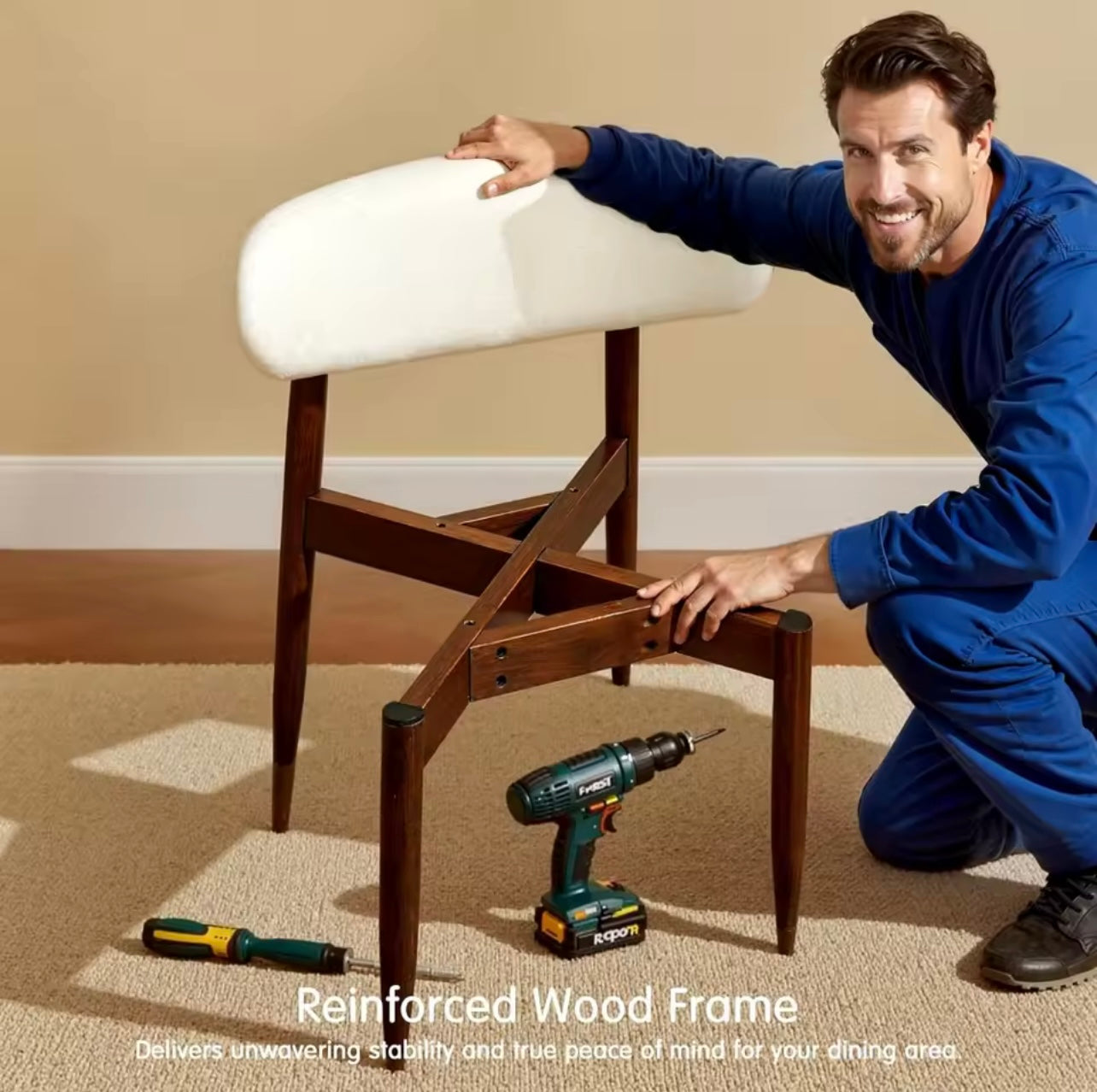 Set of 2 Beige Curved Back Dining Chairs Ergonomic Upholstered Seats