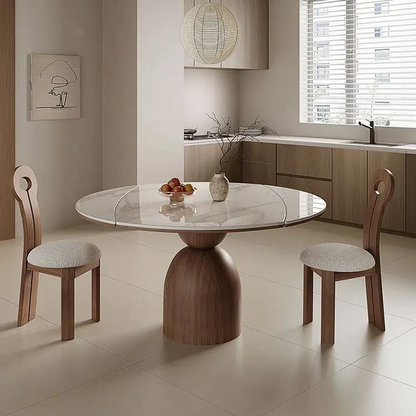 Modern Round Extendable Dining Table, Minimalist Walnut Wood Table