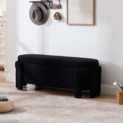50-Inch Black Faux Fur Storage Ottoman Bench