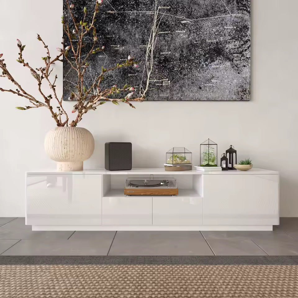 70.8” LED TV Stand with 4 Drawers, High-Gloss Media Console