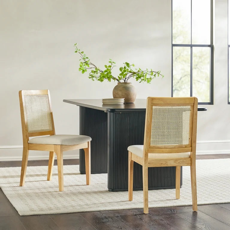 Solid Wood Dining Chairs with Rattan Back