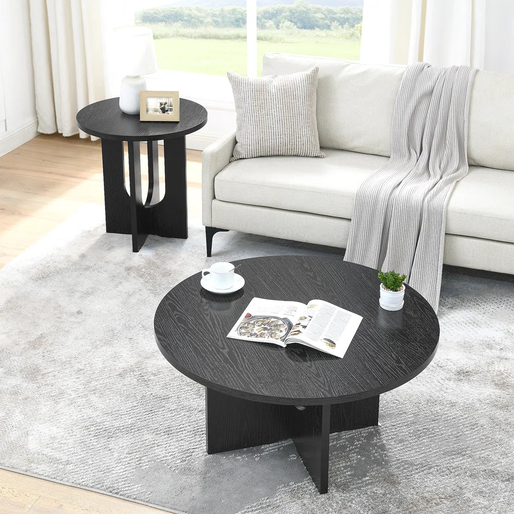 Modern Coffee Table, Minimalist Black Round Coffee Table, MDF Table