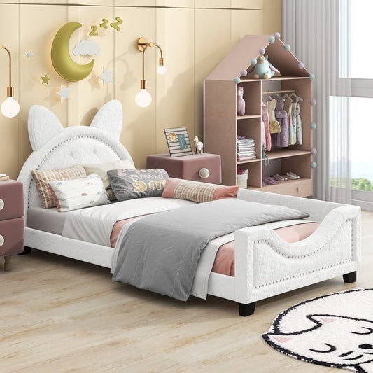 Twin Bed Frame - Pink Bed for Girls Bedroom - Cartoon Bed