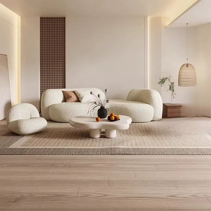 Berber Fleece Curved Sectional Sofa in Beige, Contemporary Corner Sofa