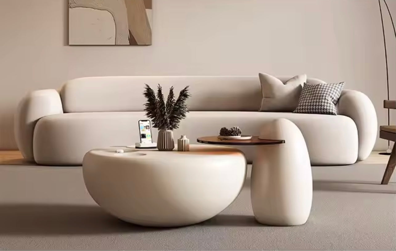 Cream Round Coffee Table with Cat Paw Detail