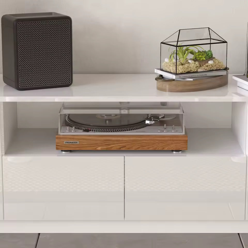 70.8” LED TV Stand with 4 Drawers, High-Gloss Media Console