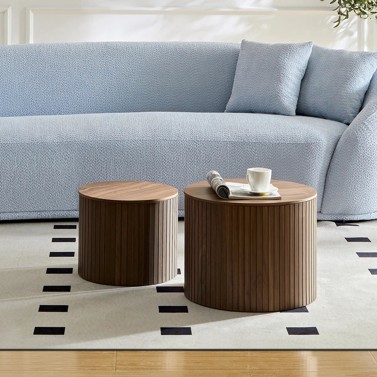 Walnut Round Nesting Coffee Table Set of 2
