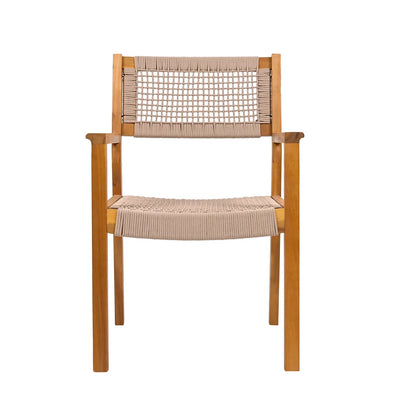 Set of 2 Teak Rope Outdoor Chairs – Acacia Wood Patio Chairs