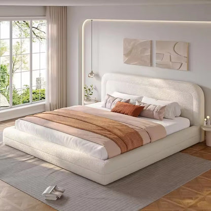 Cloud Boucle Upholstered Bed Frame with Rounded Anti-Collision Corners
