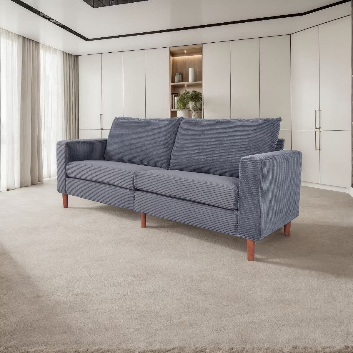 Grey Loveseat - Linen Sofa - Small Sofa with Cushions