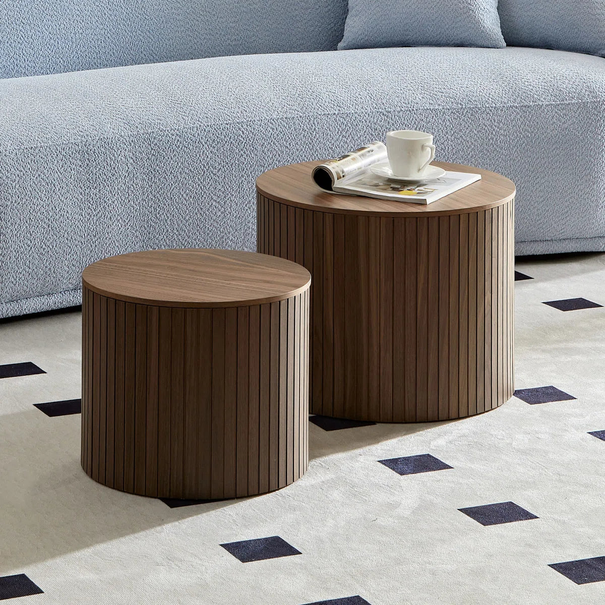 Walnut Round Nesting Coffee Table Set of 2