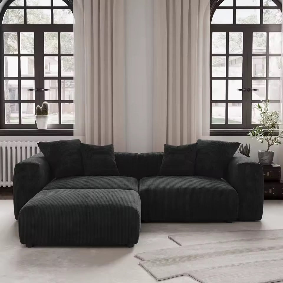 102” L-Shaped Modular Sectional Sofa, Corduroy Fabric with Chaise