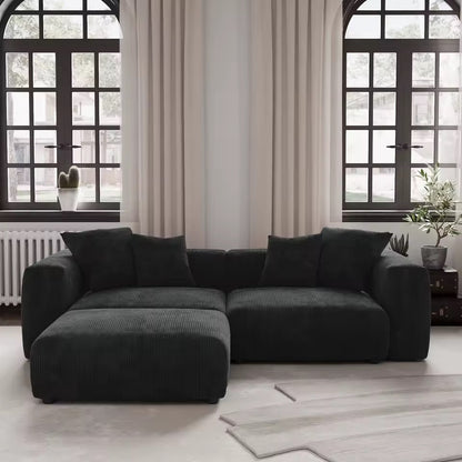 102” L-Shaped Modular Sectional Sofa, Corduroy Fabric with Chaise