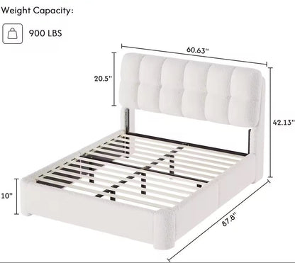 Boucle Upholstered Cloud Bed Frame,  Cream Queen Size Tufted Bed