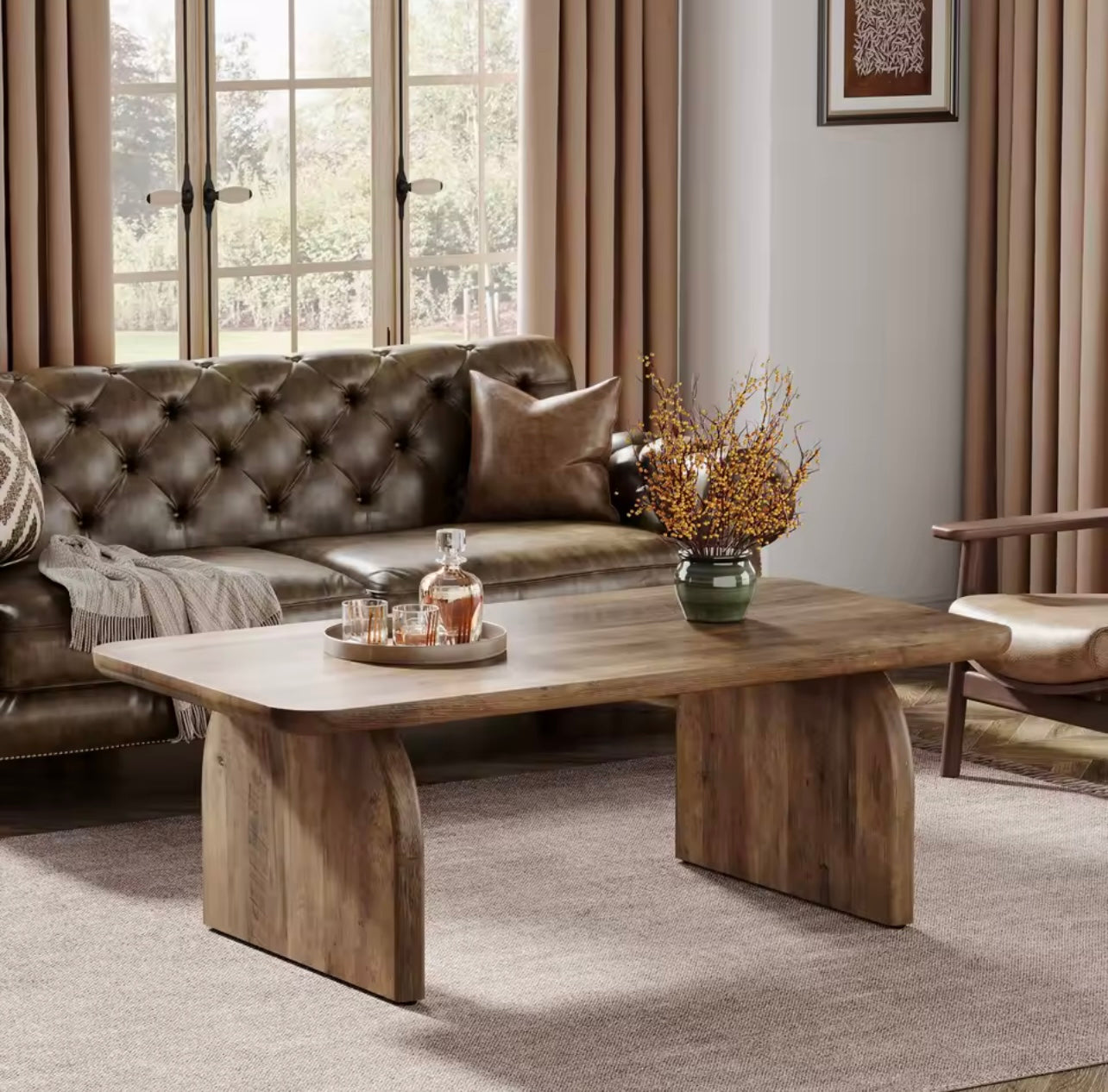 Farmhouse Rectangular Coffee Table, 47.24” Engineered Wood Center Table