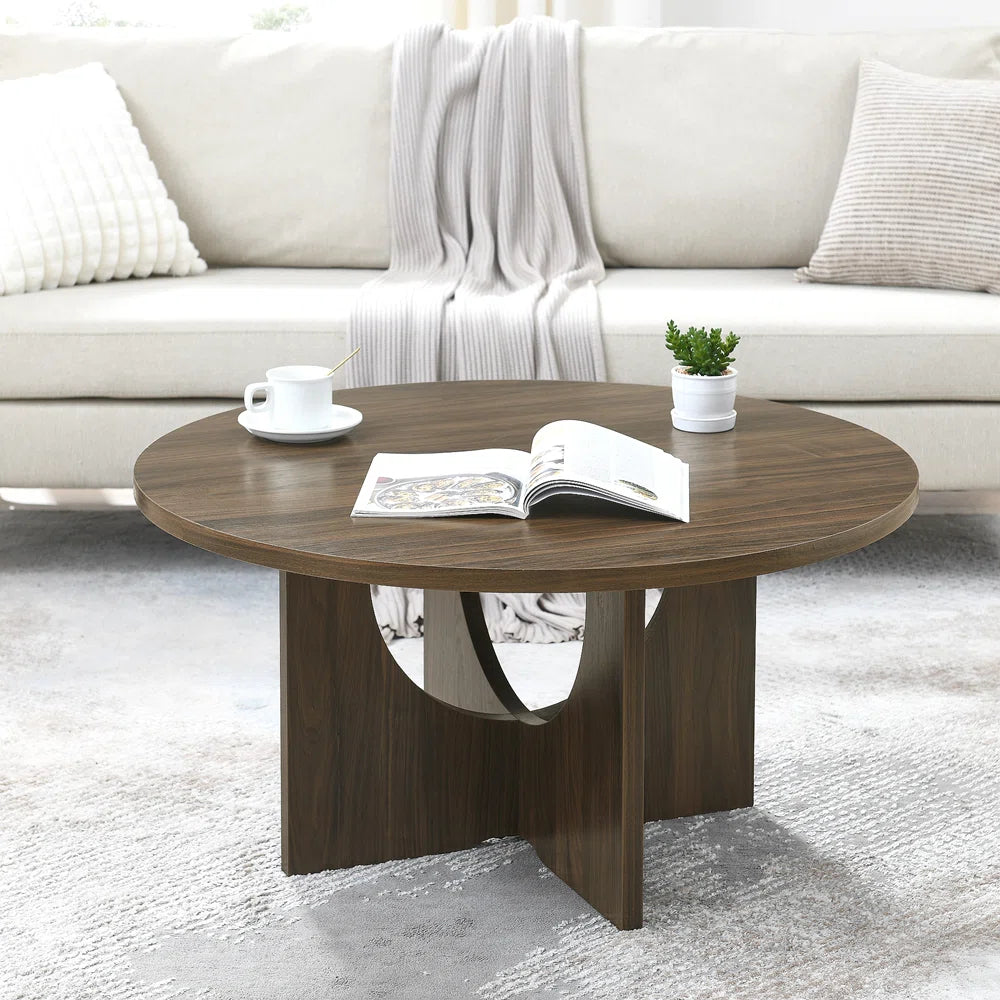 Modern Coffee Table, Minimalist Black Round Coffee Table, MDF Table