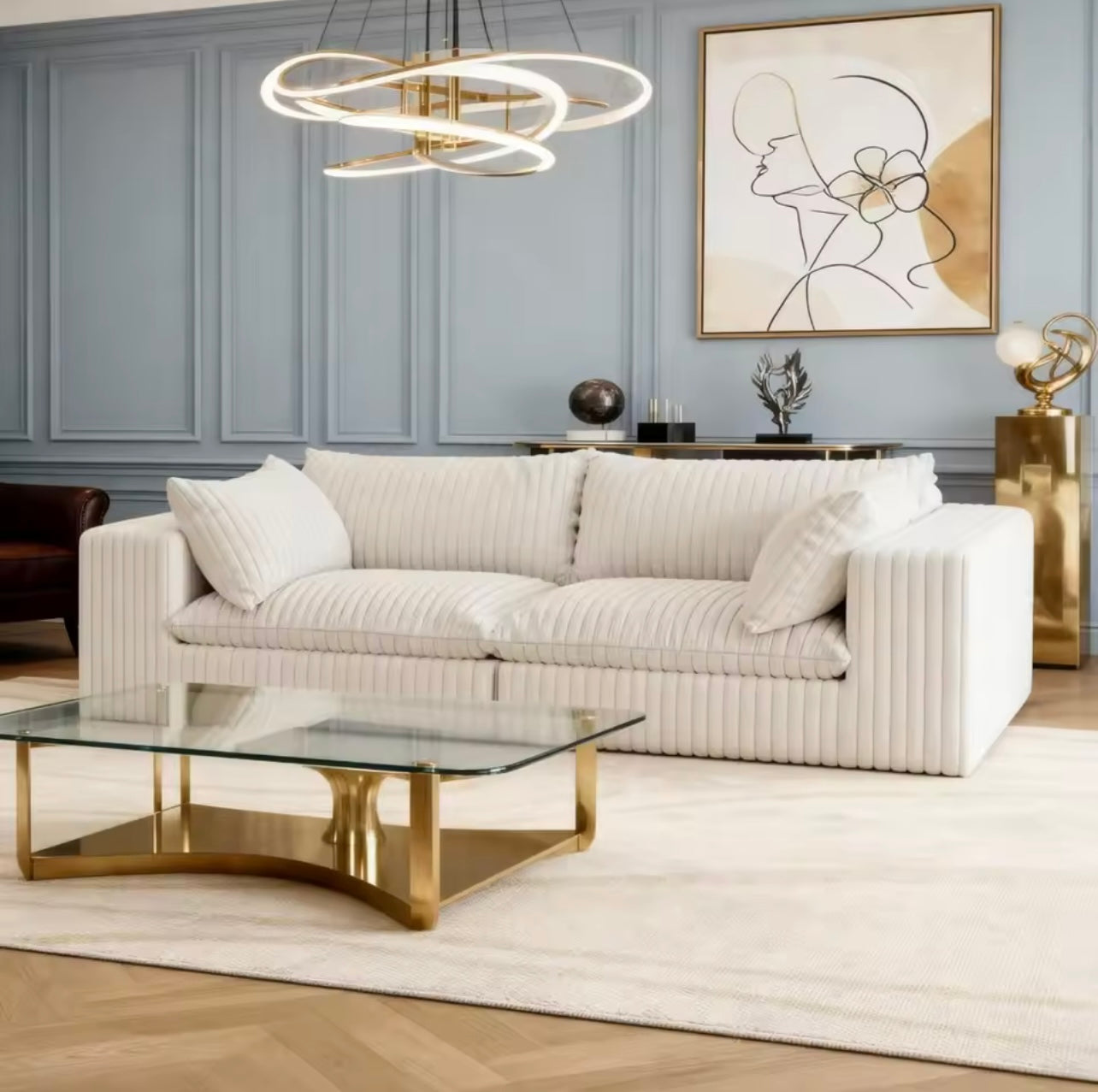 78.8” Compact Cloud Sofa, Black Corduroy Loveseat