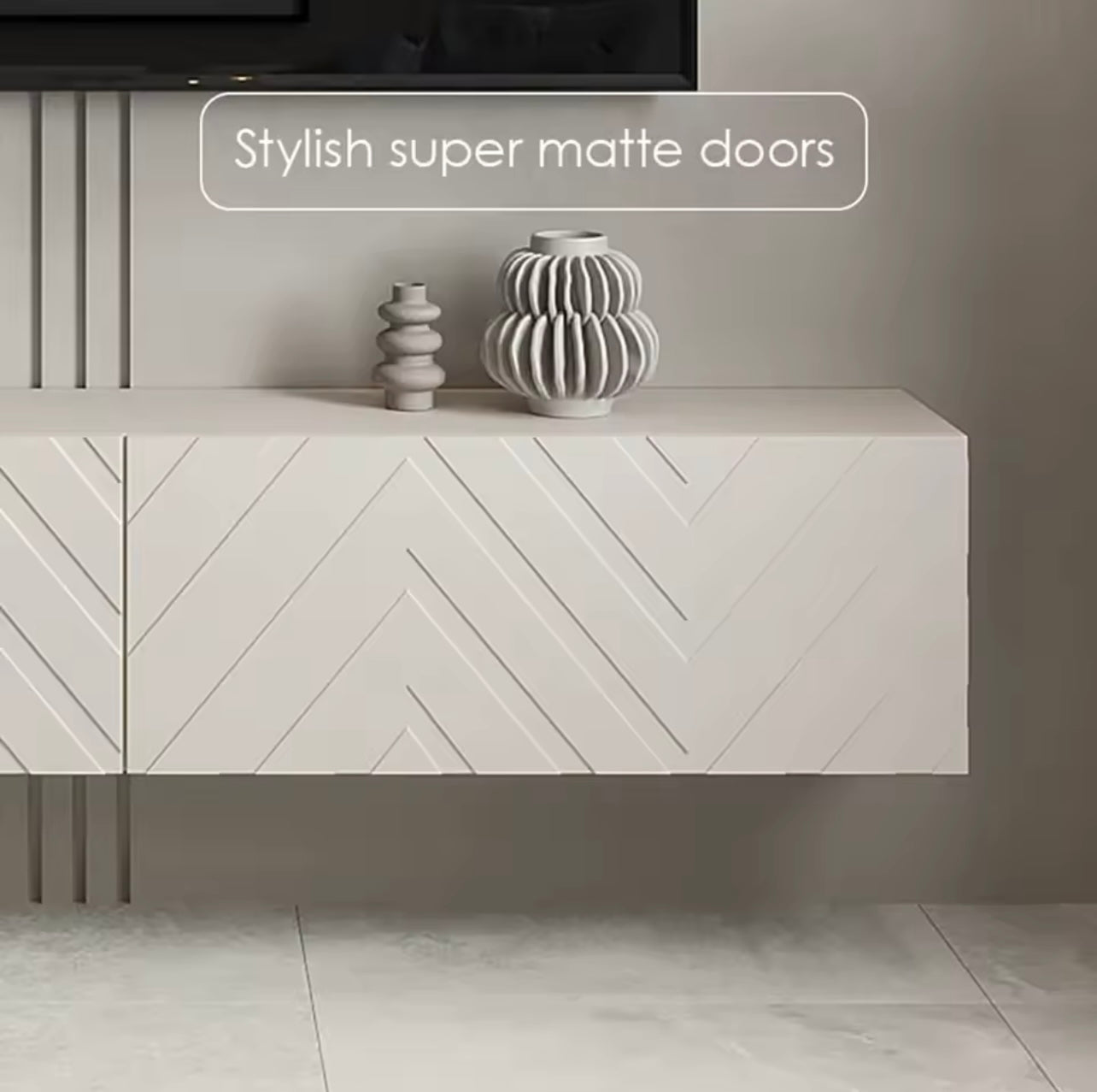 71” Beige Floating TV Console with Push-to-Open Media Cabinet