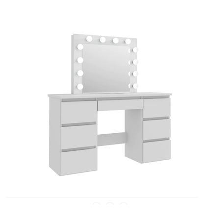 White Vanity Table - Vanity Mirror with Lights and Stool