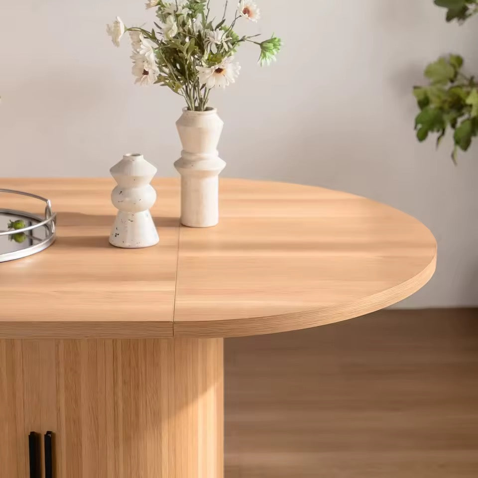 Modern Oval Wooden Dining Table with 2-Layer Storage Shelf