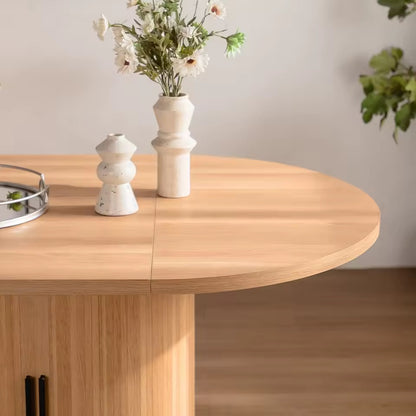 Modern Oval Wooden Dining Table with 2-Layer Storage Shelf