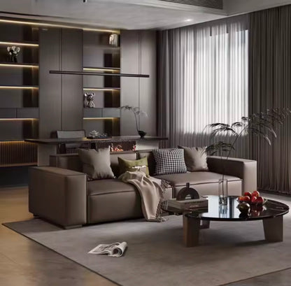 Antique European Brown Faux Leather Sofa