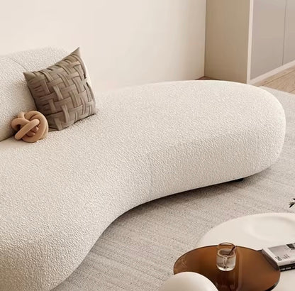 White Accent Sofa, Lambswool Upholstery & Solid Wood Frame