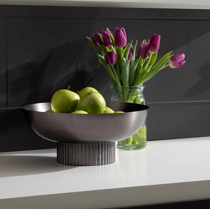 Ribbed Gunmetal Decorative Metal Bowl – 12”