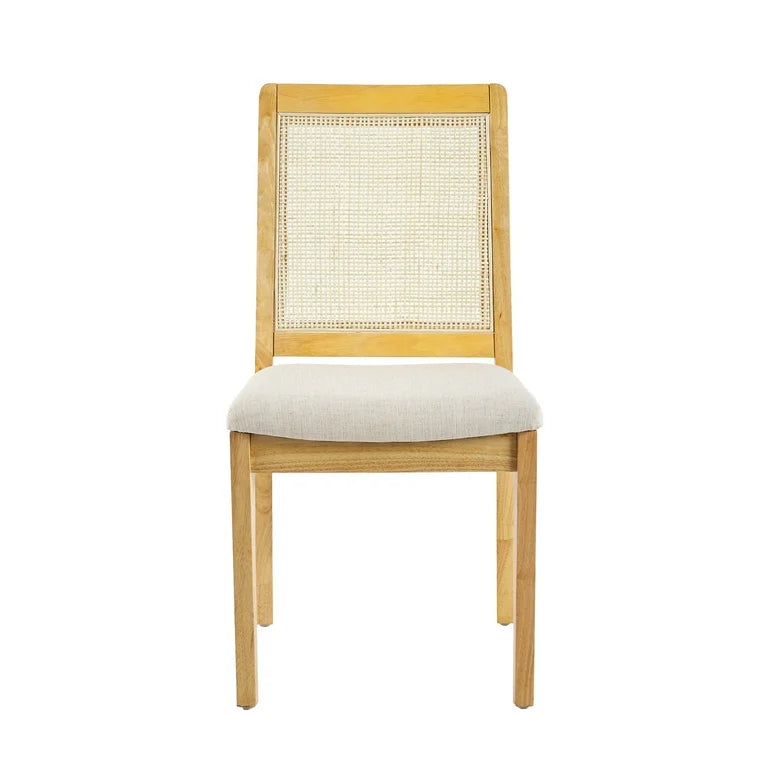 Solid Wood Dining Chairs with Rattan Back