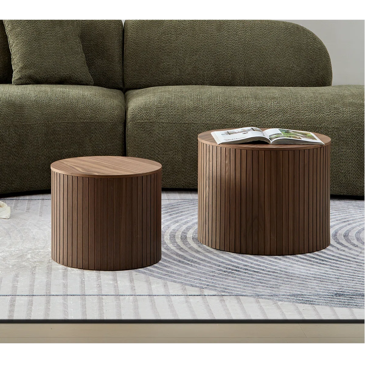 Walnut Round Nesting Coffee Table Set of 2
