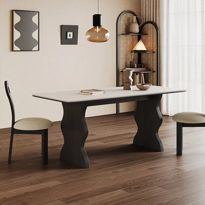 Black Ripple Rock Dining Table with White Wax Wood
