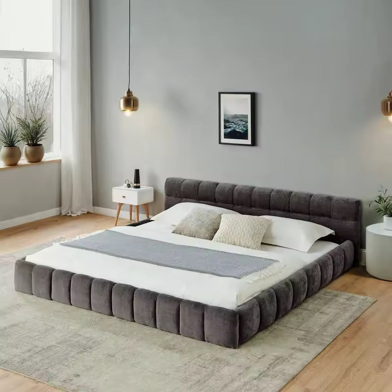 Gray Upholstered Bed Chenille Fabric Platform Bed