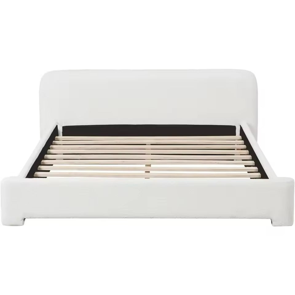 Queen Boucle Upholstered Platform Bed with Headboard in White