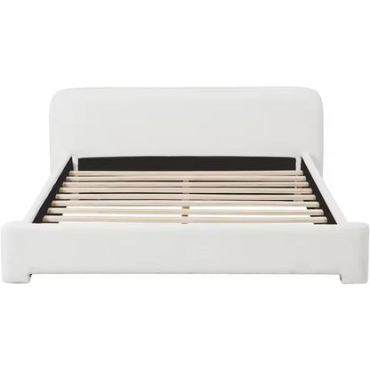 Queen Boucle Upholstered Platform Bed with Headboard in White