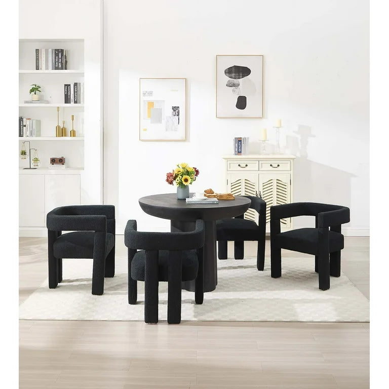 Set of 2 Modern Upholstered Black Teddy Accent Dining Chairs