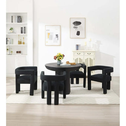 Set of 2 Modern Upholstered Black Teddy Accent Dining Chairs