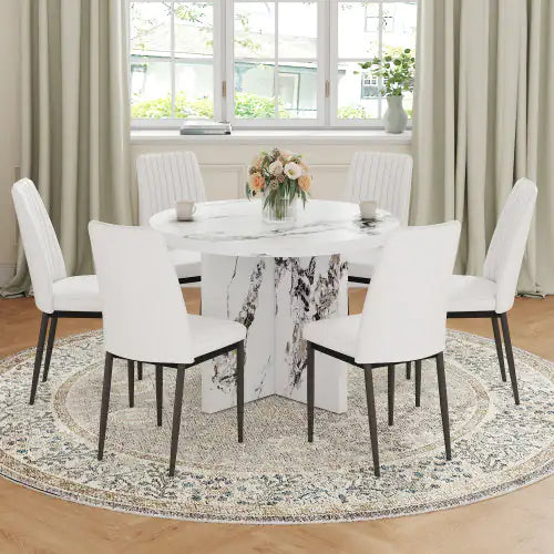 Round Dining Table 42” White MDF Pedestal Base
